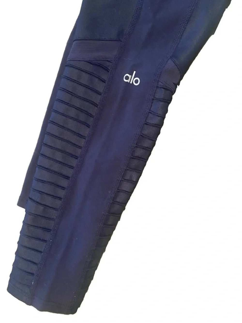 ALO Yoga High-Waist Moto Leggings Women's M Rich Navy Blue Ribbed Mesh Pant
